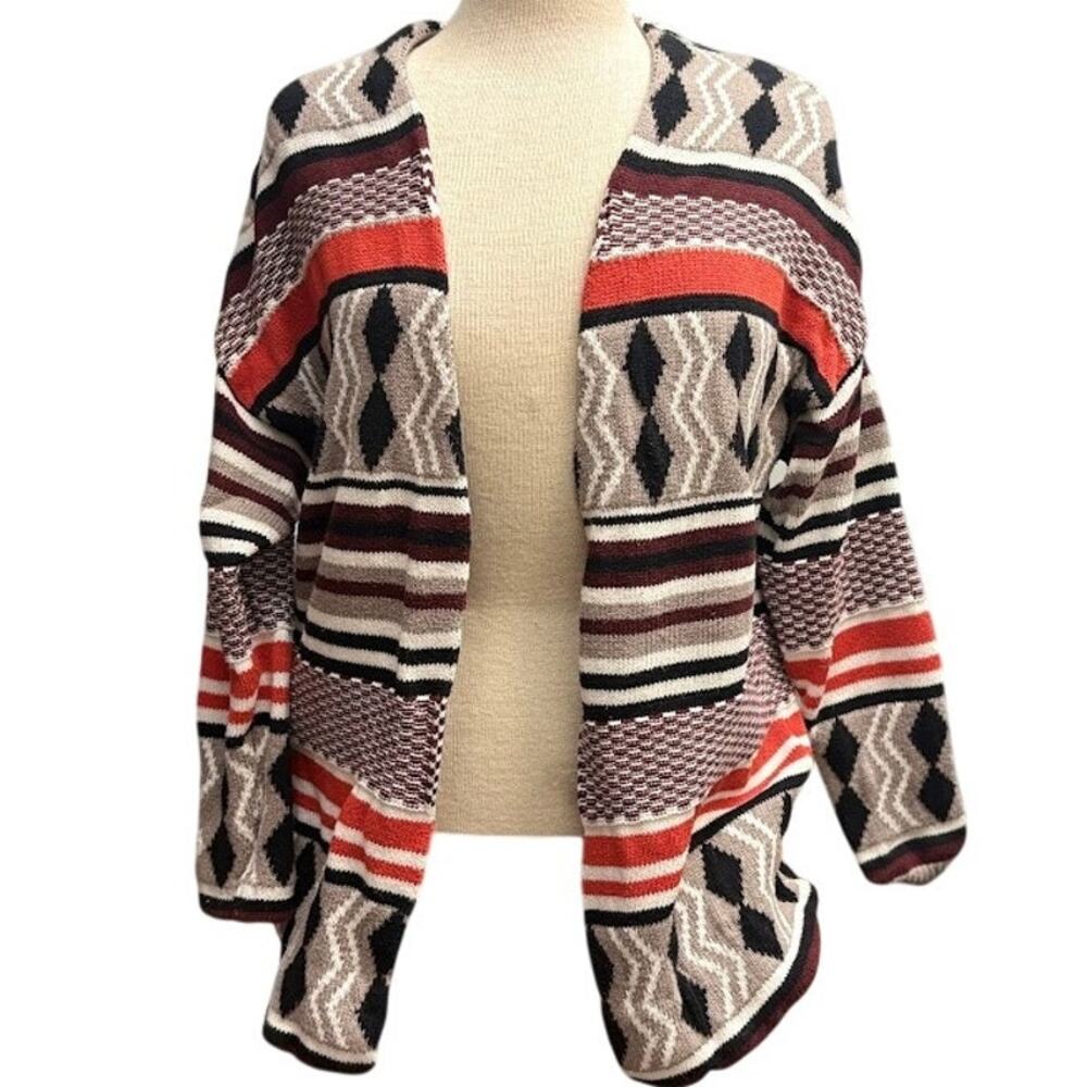 Old Navy Southwestern Tribal Open Front Cardigan Aztec Stripe Longline Sweater S